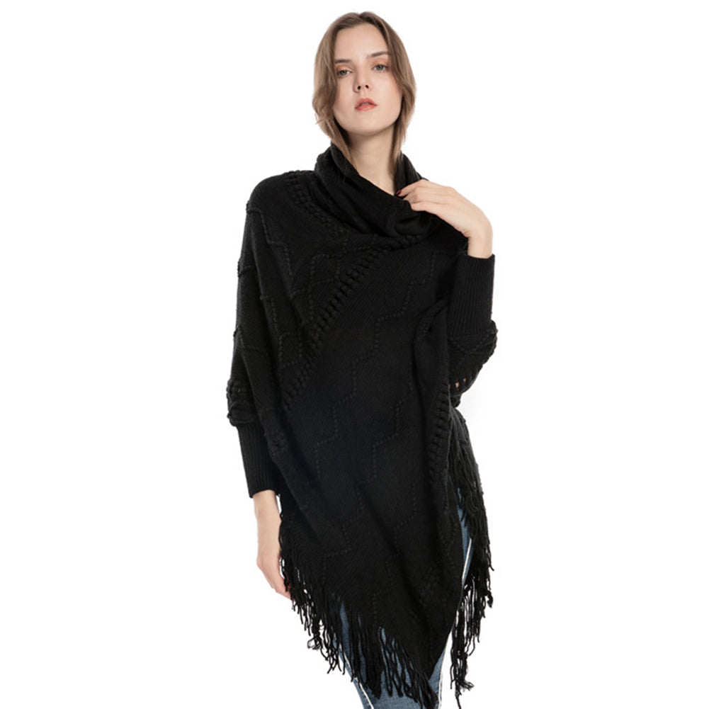 YESFASHION Turtleneck Warm Sleeves Pullover Cape