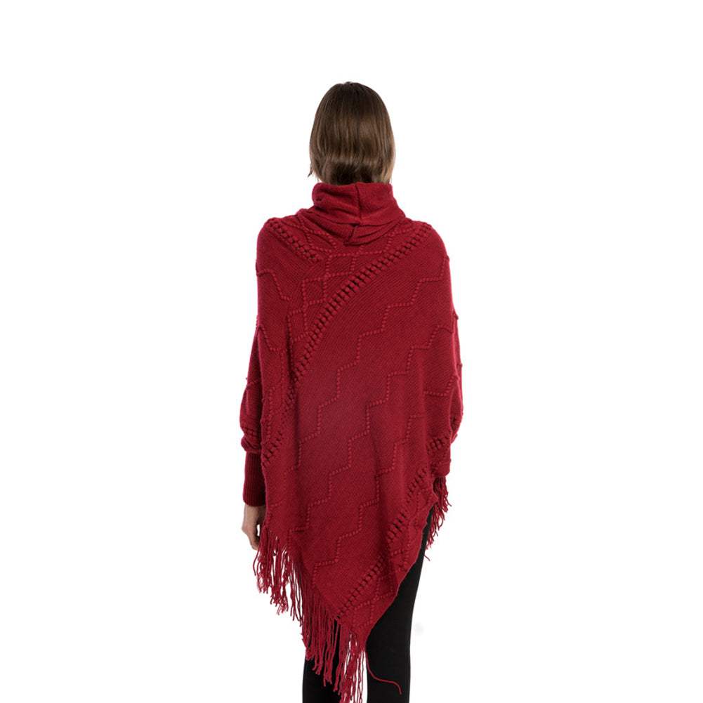 YESFASHION Turtleneck Warm Sleeves Pullover Cape