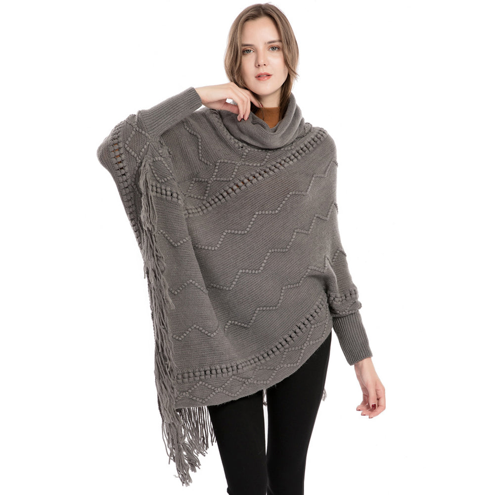 YESFASHION Turtleneck Warm Sleeves Pullover Cape