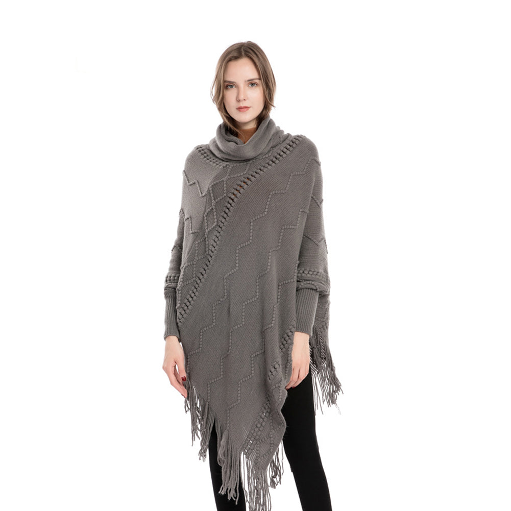 YESFASHION Turtleneck Warm Sleeves Pullover Cape