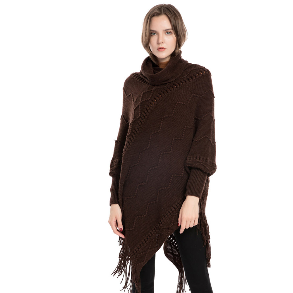 YESFASHION Turtleneck Warm Sleeves Pullover Cape
