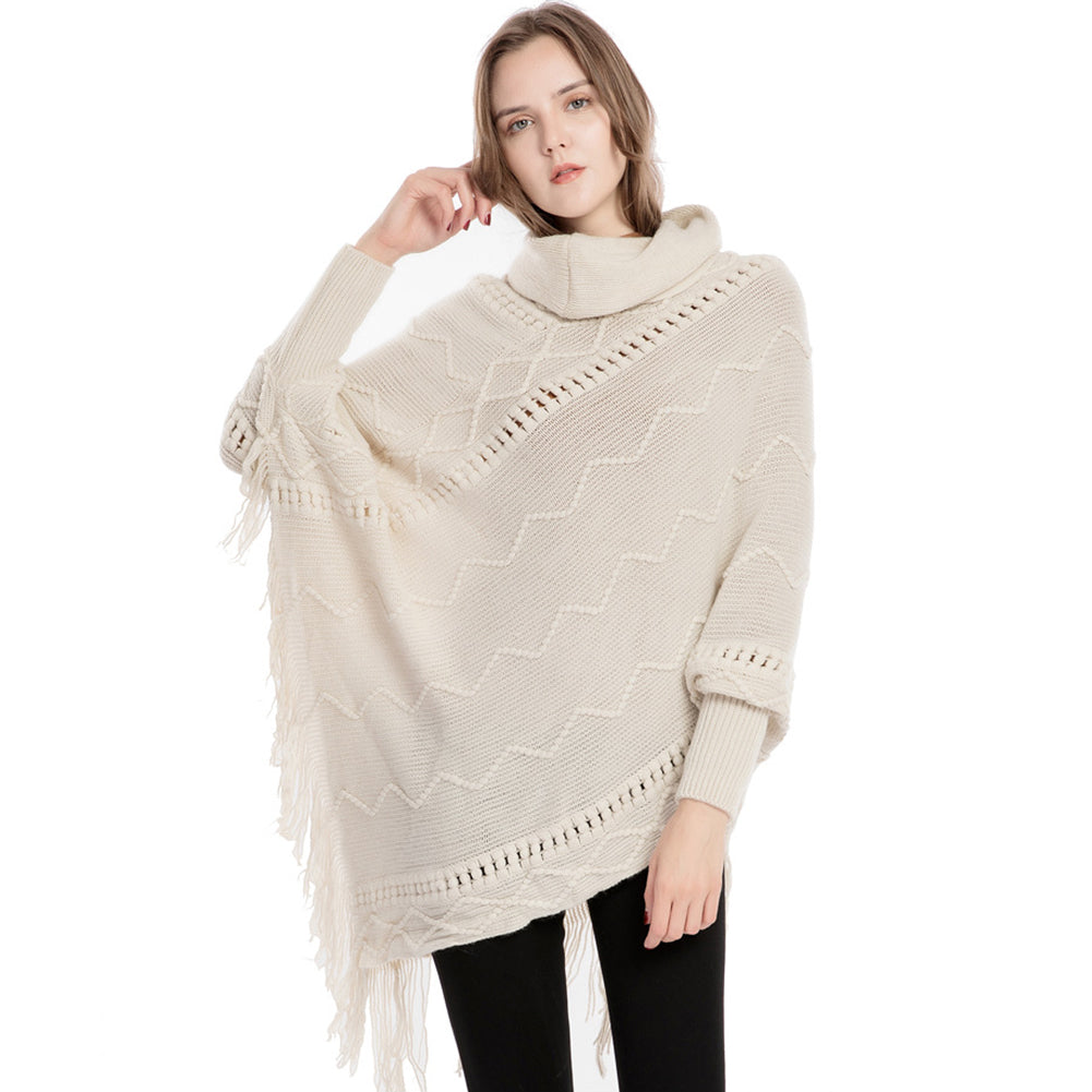YESFASHION Turtleneck Warm Sleeves Pullover Cape