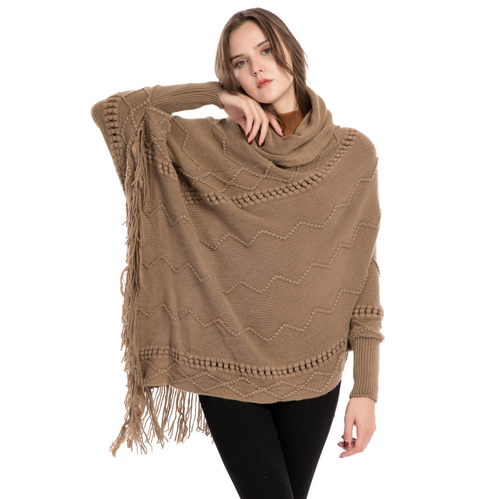 YESFASHION Turtleneck Warm Sleeves Pullover Cape