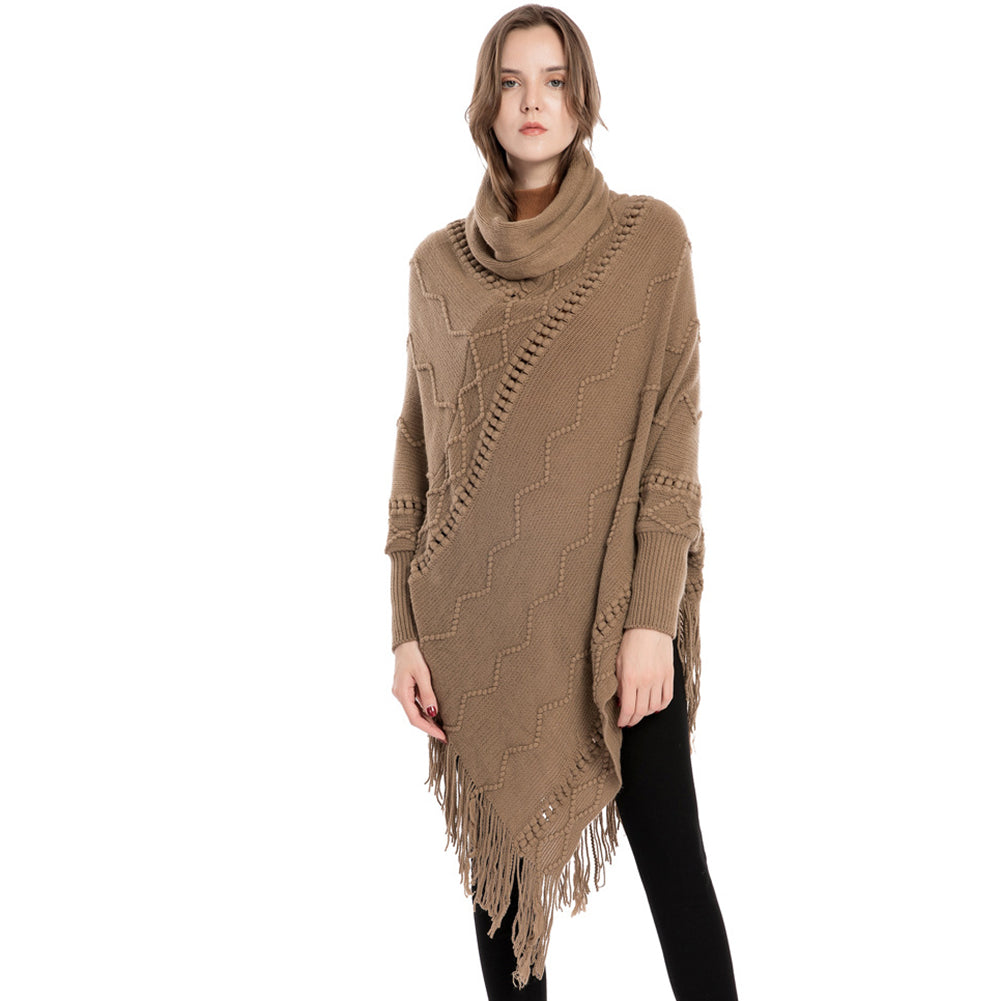 YESFASHION Turtleneck Warm Sleeves Pullover Cape