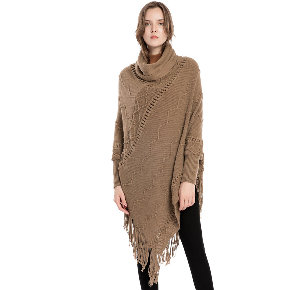 YESFASHION Turtleneck Warm Sleeves Pullover Cape