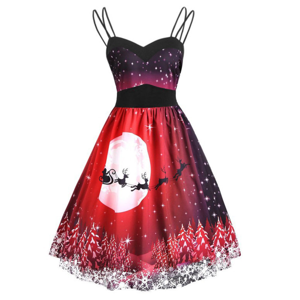 YESFASHION Women Sleeveless Christmas Vintage Swing Dress