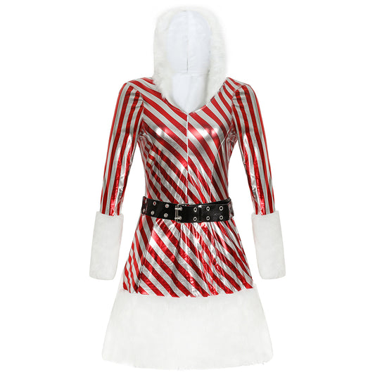 YESFASHION Hot Stamping Patent Leather Sexy Christmas Costume