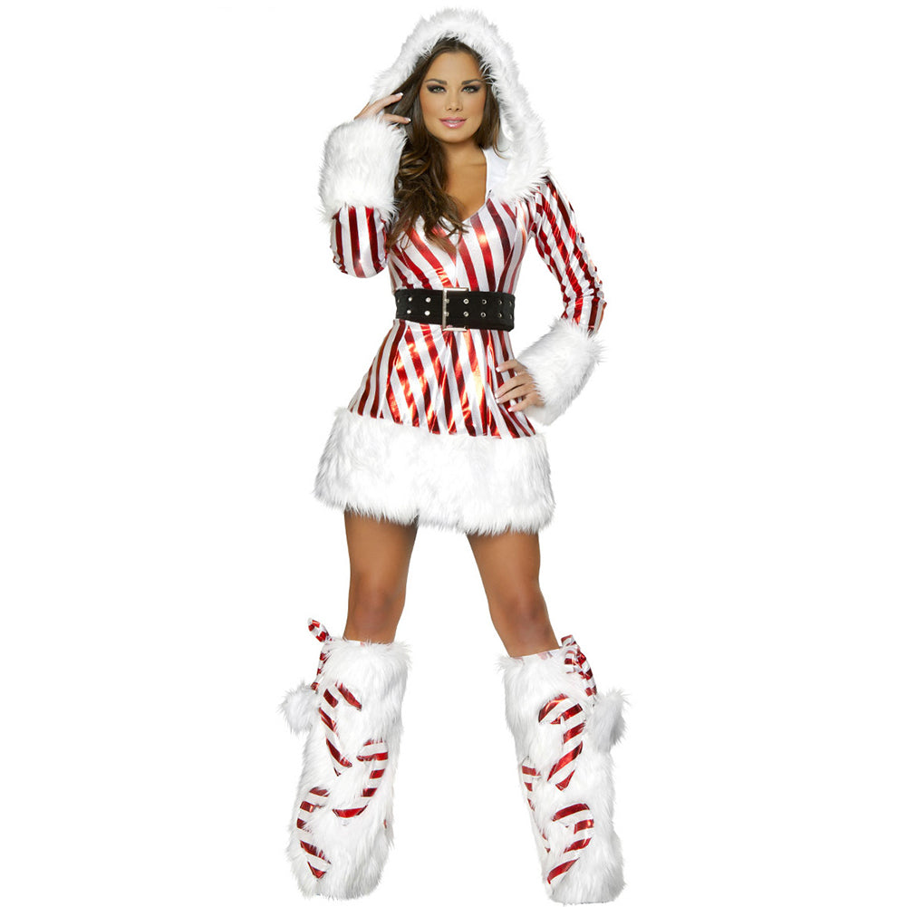 YESFASHION Hot Stamping Patent Leather Sexy Christmas Costume