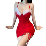 YESFASHION Christmas Drawstring Bag Hip Furry Mosaic Sling Dress