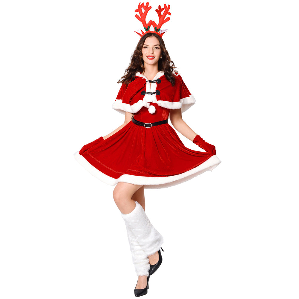 YESFASHION Cape Queen Christmas Costume Red Elk Stage Show