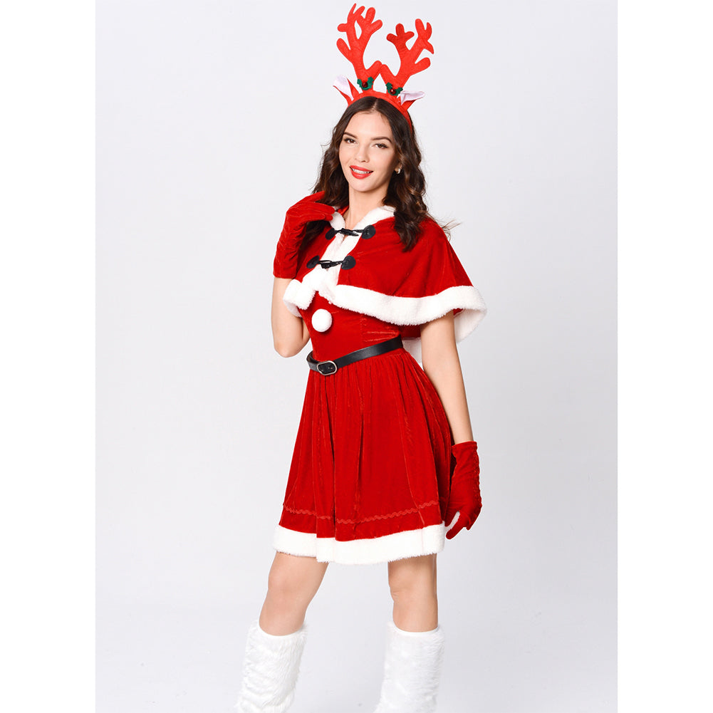 YESFASHION Cape Queen Christmas Costume Red Elk Stage Show