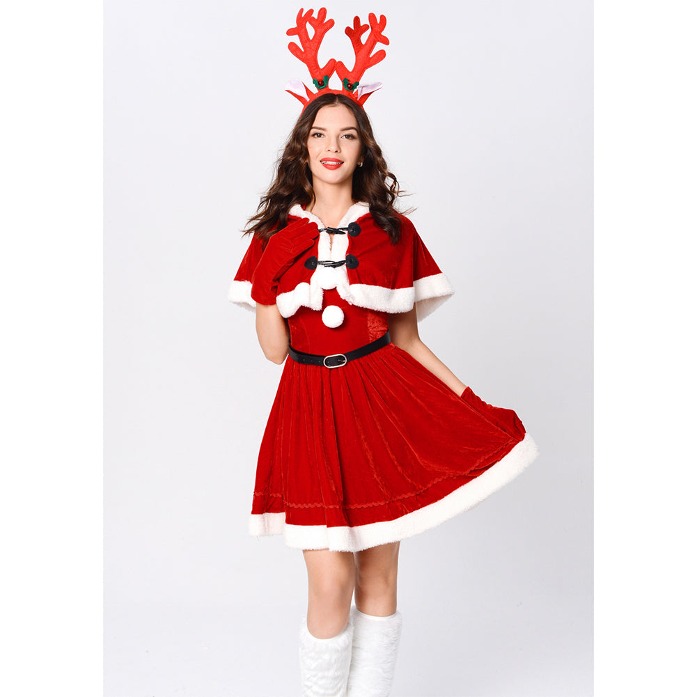 YESFASHION Cape Queen Christmas Costume Red Elk Stage Show