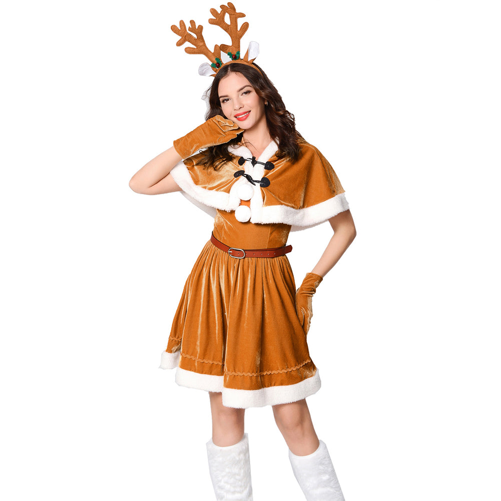YESFASHION Cape Queen Christmas Costume Red Elk Stage Show