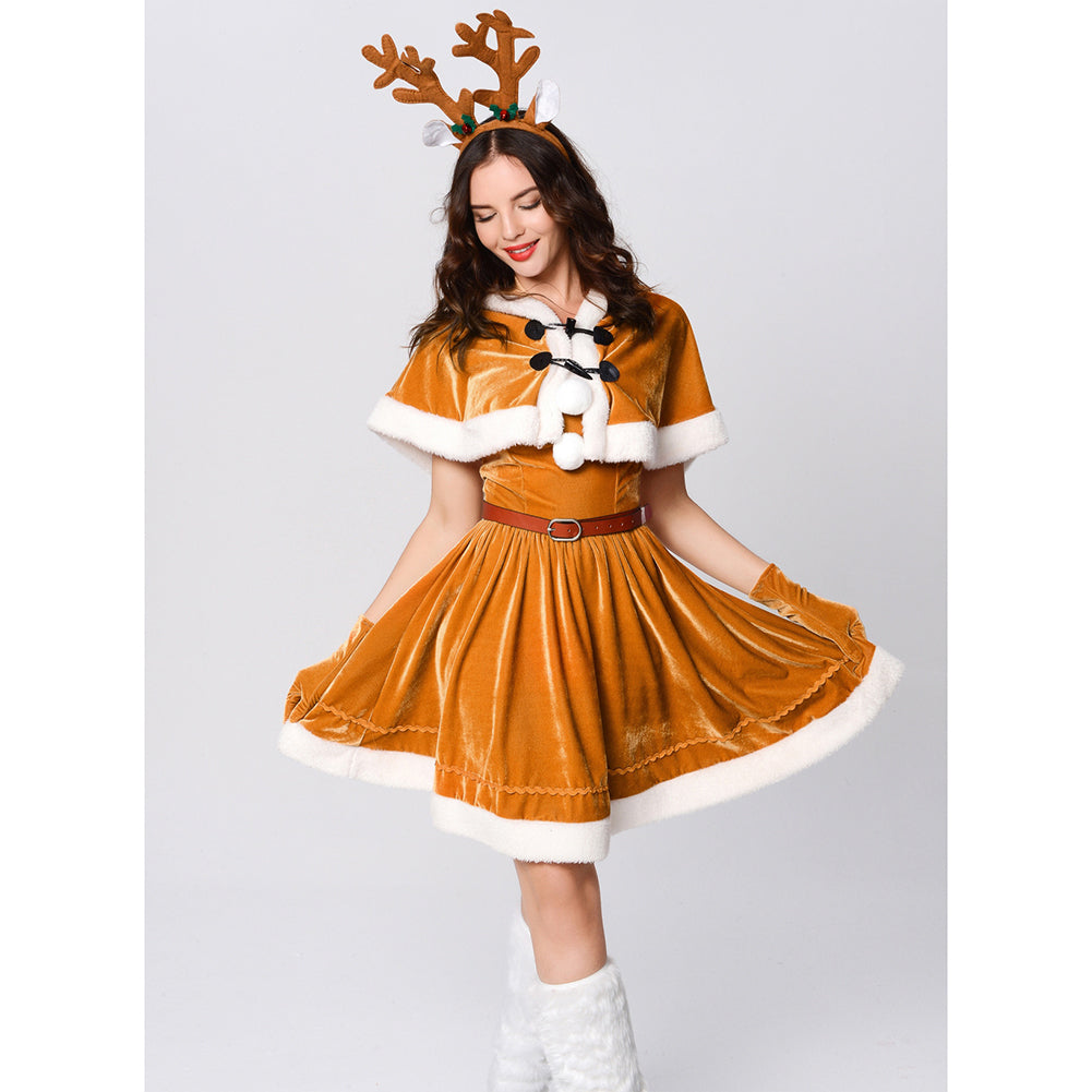 YESFASHION Cape Queen Christmas Costume Red Elk Stage Show