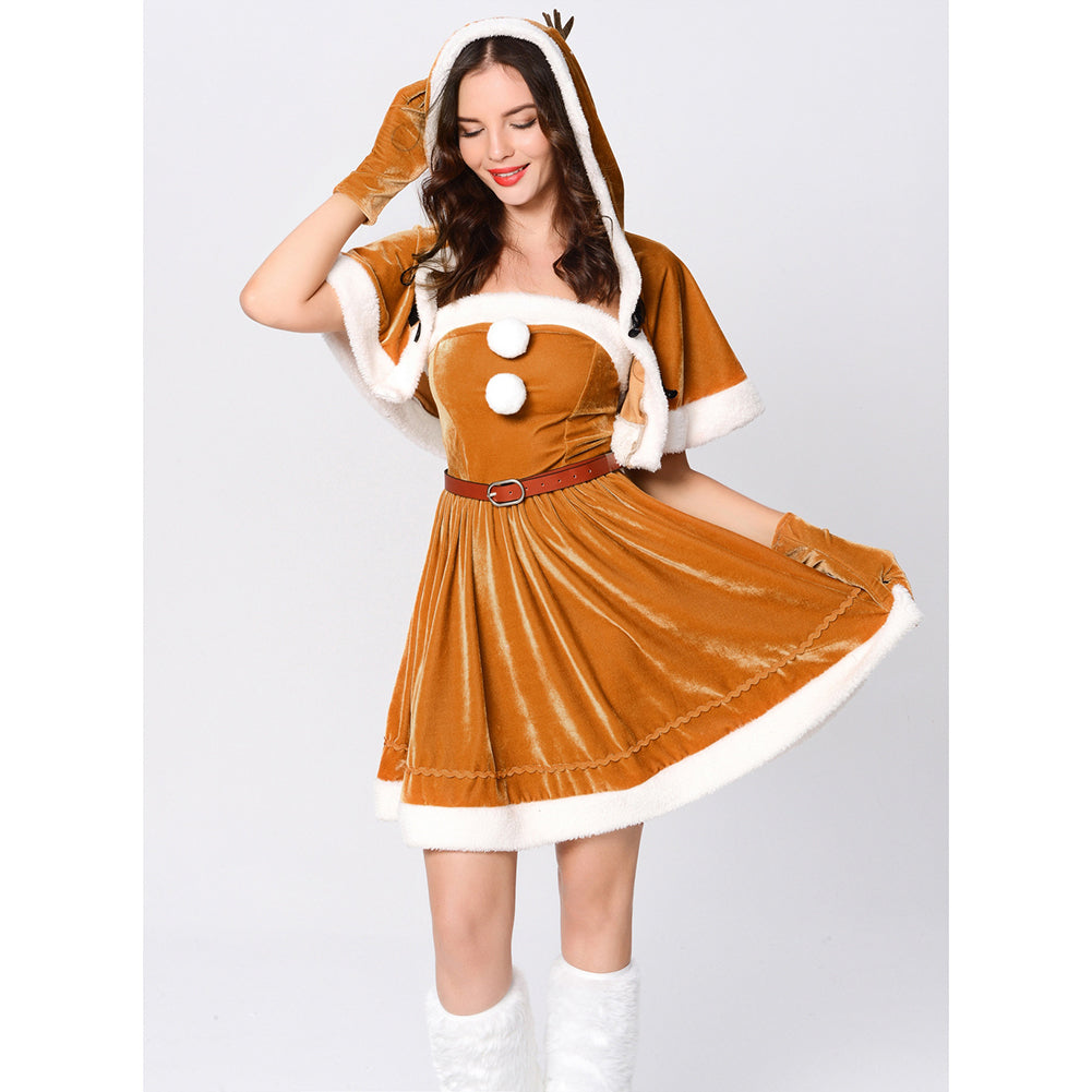 YESFASHION Cape Queen Christmas Costume Red Elk Stage Show