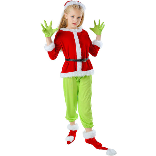 YESFASHION Children Christmas Green Hair Monster Grinch Costume Suit