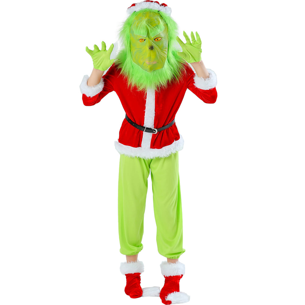 YESFASHION Children Christmas Green Hair Monster Grinch Costume Suit