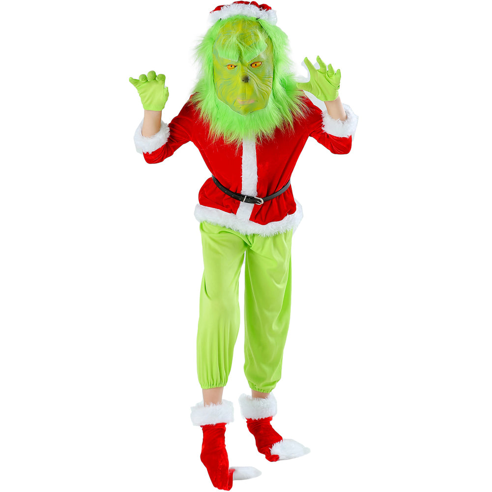 YESFASHION Children Christmas Green Hair Monster Grinch Costume Suit