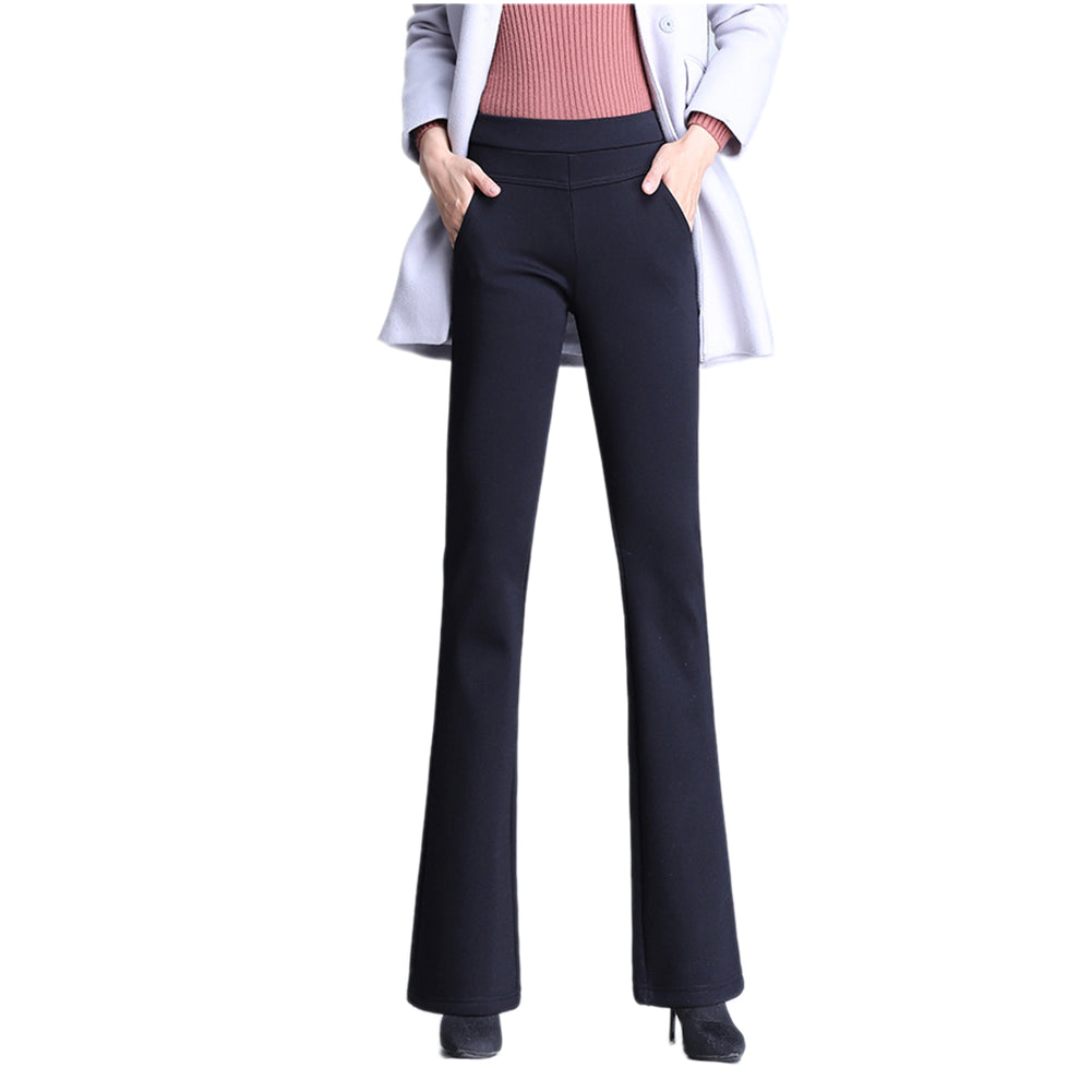 YESFASHION High Waist Bootcut Oversized Fleece Slacks Pants