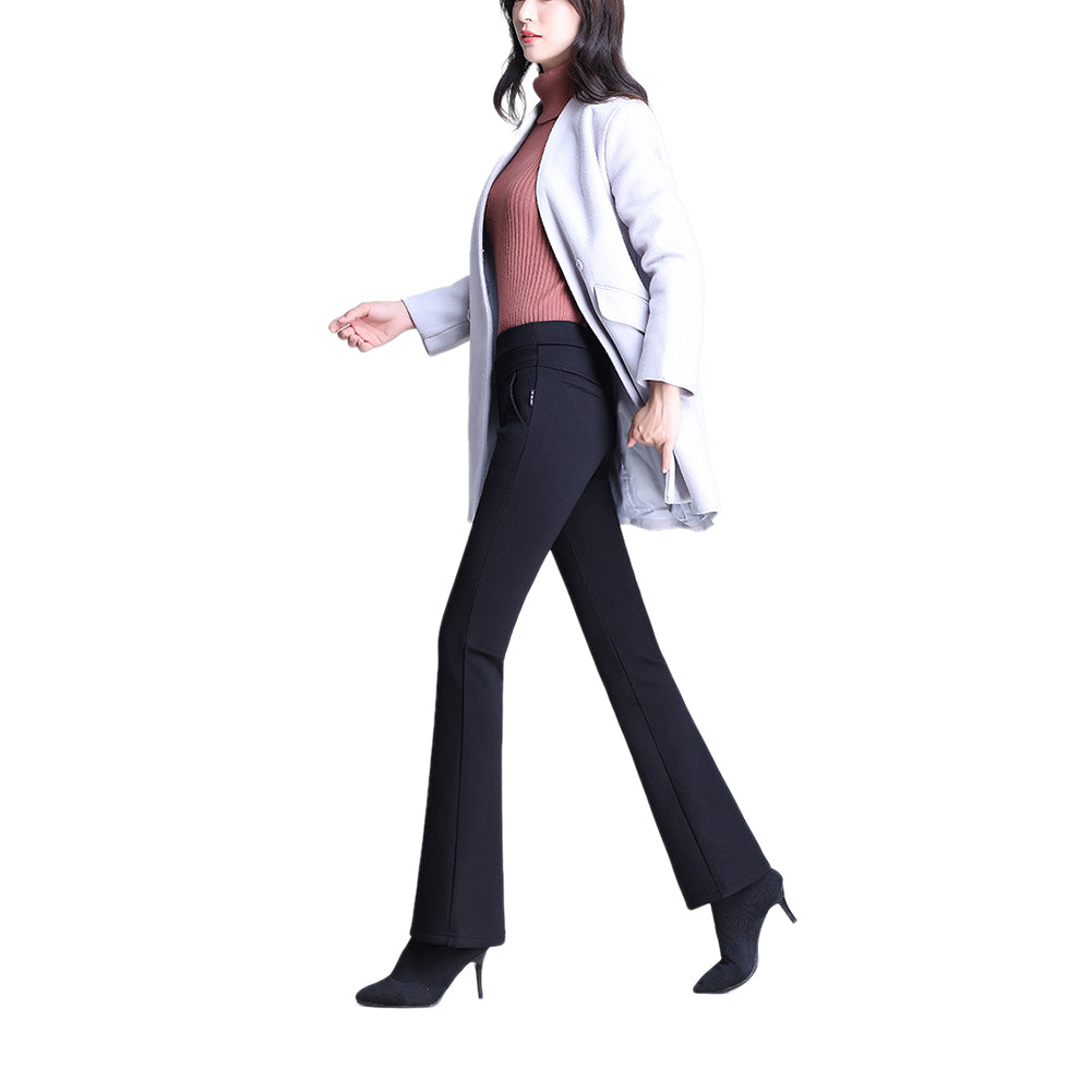 YESFASHION High Waist Bootcut Oversized Fleece Slacks Pants