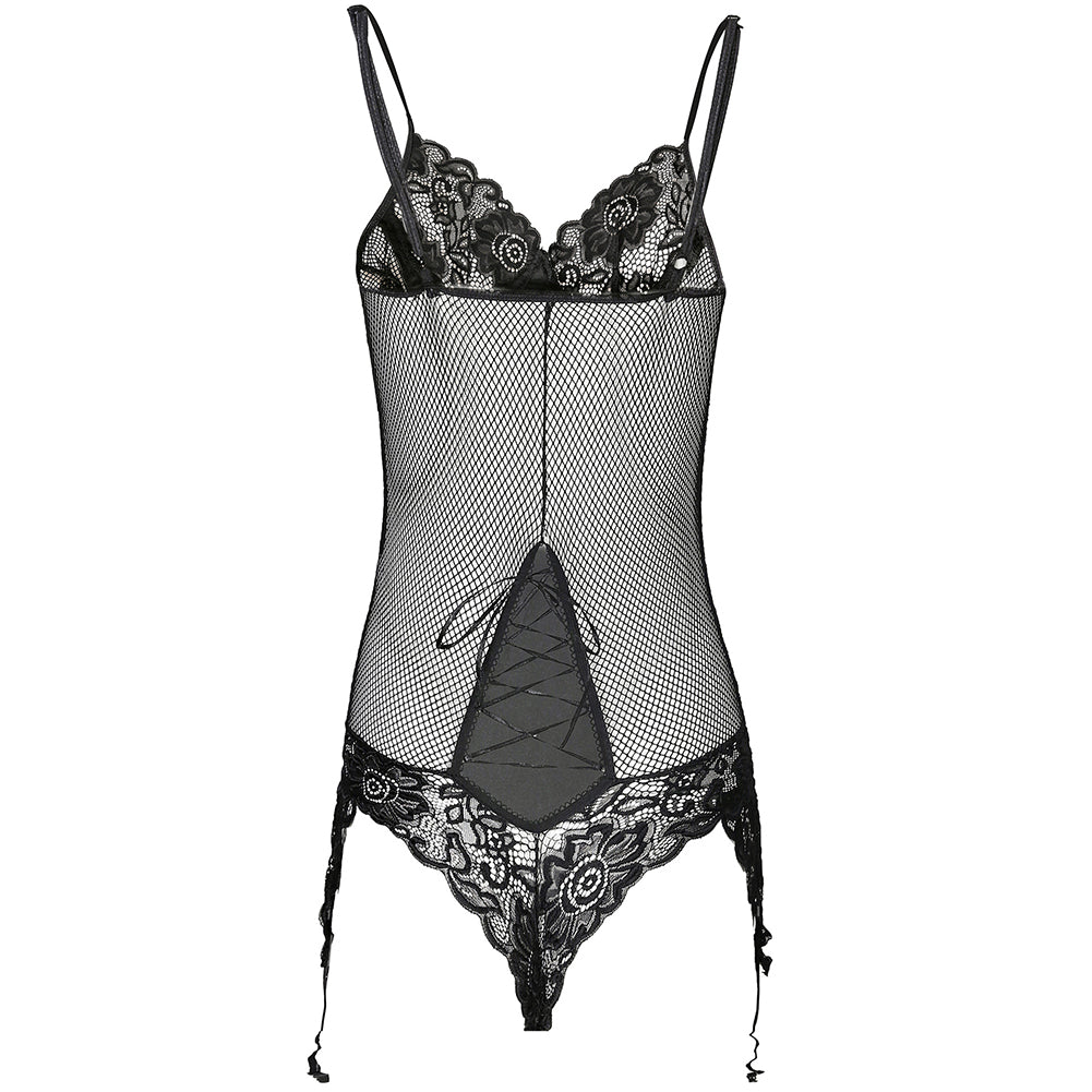 YESFASHION Women Sexy Mesh Pajamas Sling Jumpsuit Mesh Ladies