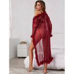YESFASHION Fluffy Sexy Lingerie Female  Skirt Long Sleeve Sexy Pajamas