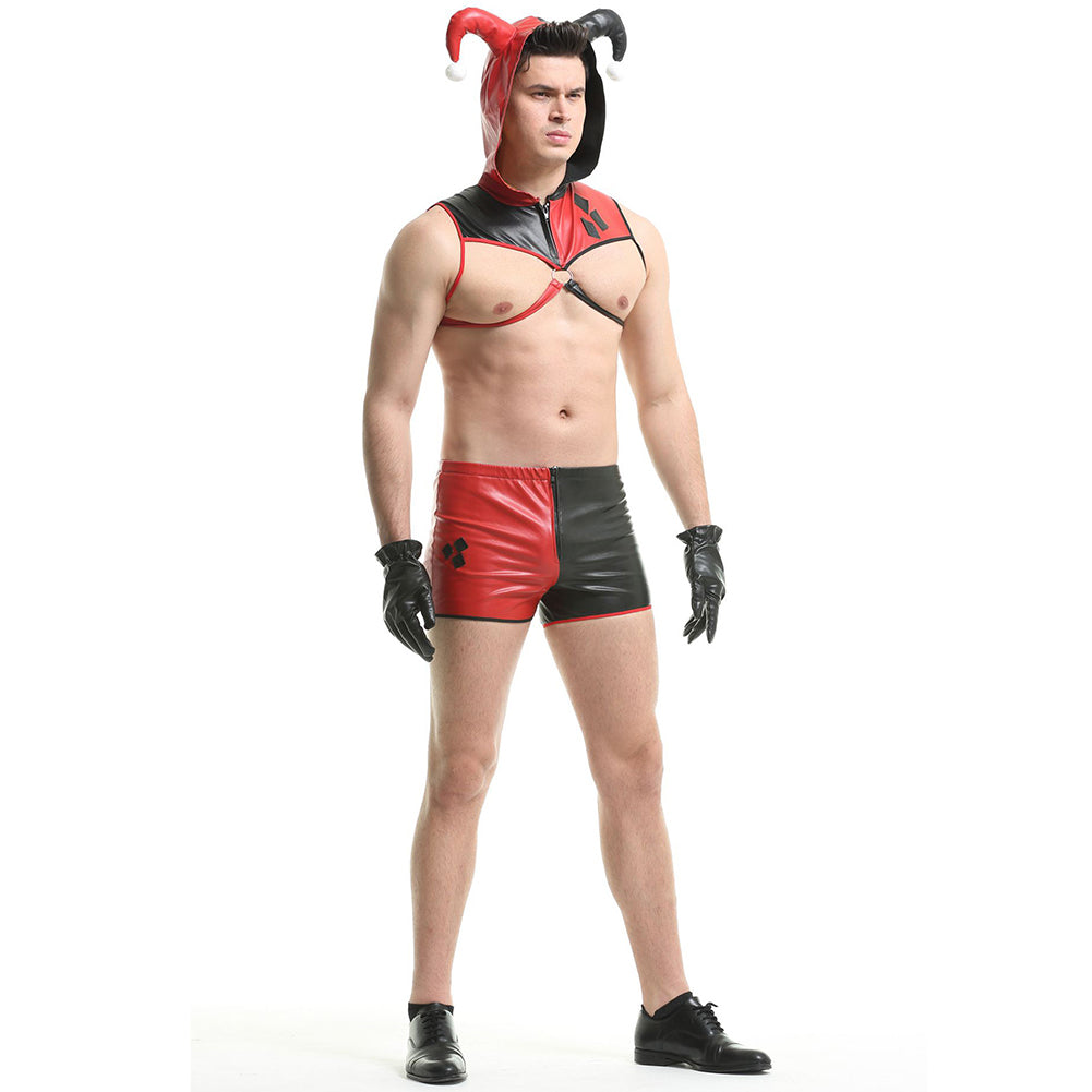 YESFASHION Pu Polyester Men Clown Suit Sexy Uniform Suit