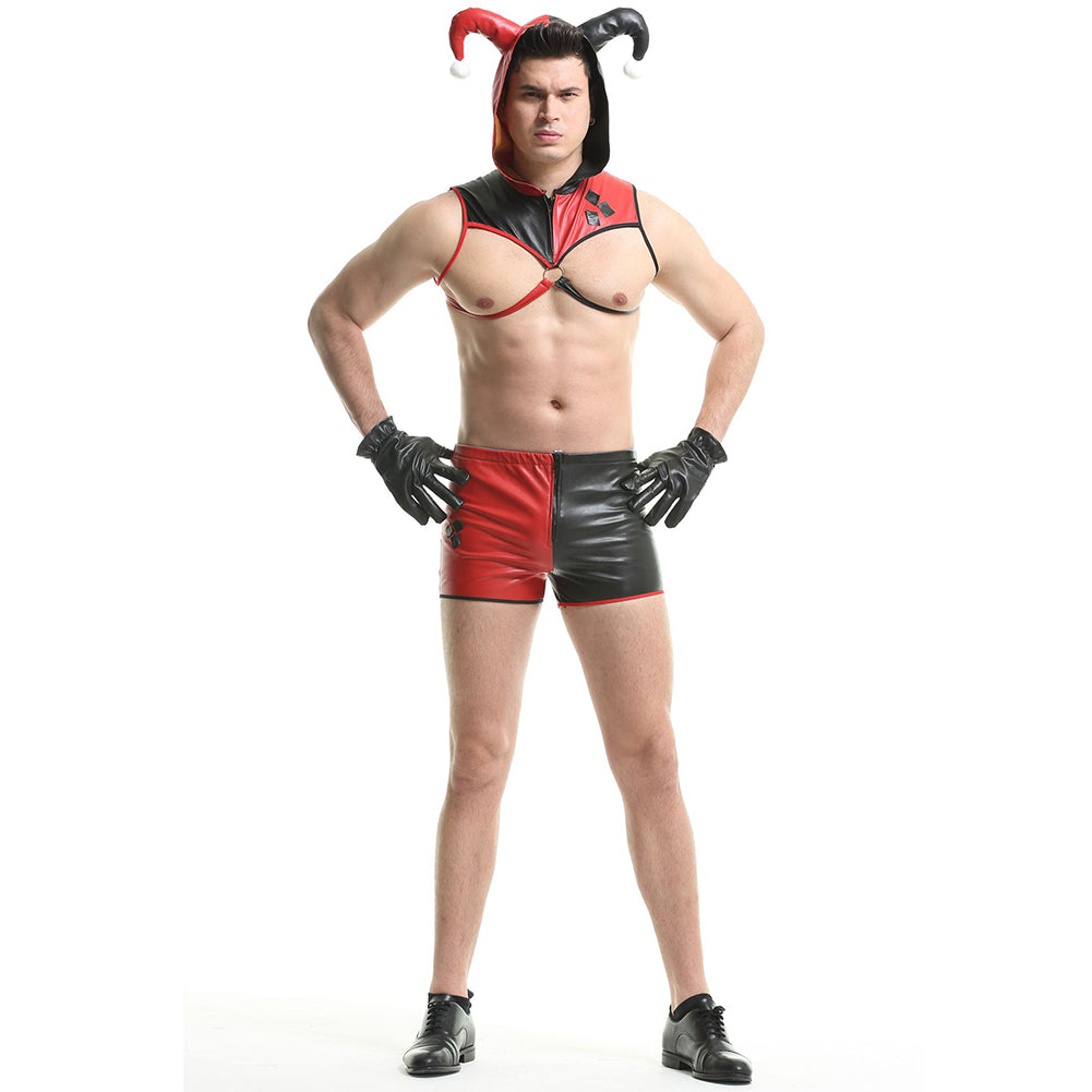 YESFASHION Pu Polyester Men Clown Suit Sexy Uniform Suit