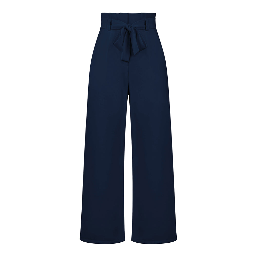 YESFASHION Casual All-match Wide-leg Trousers With Belt Pants