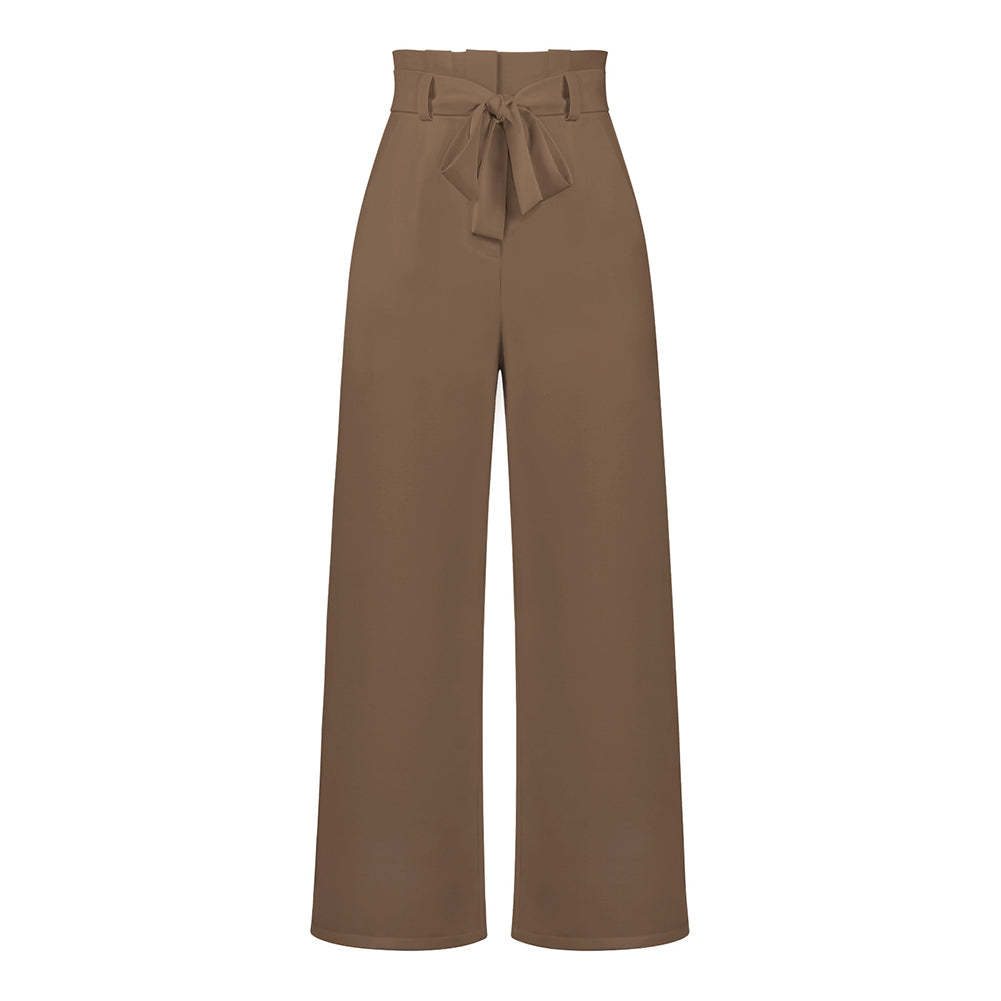 YESFASHION Casual All-match Wide-leg Trousers With Belt Pants