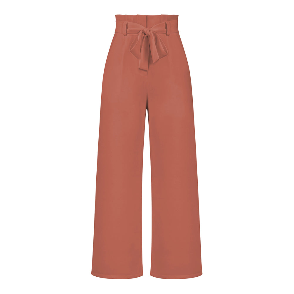 YESFASHION Casual All-match Wide-leg Trousers With Belt Pants