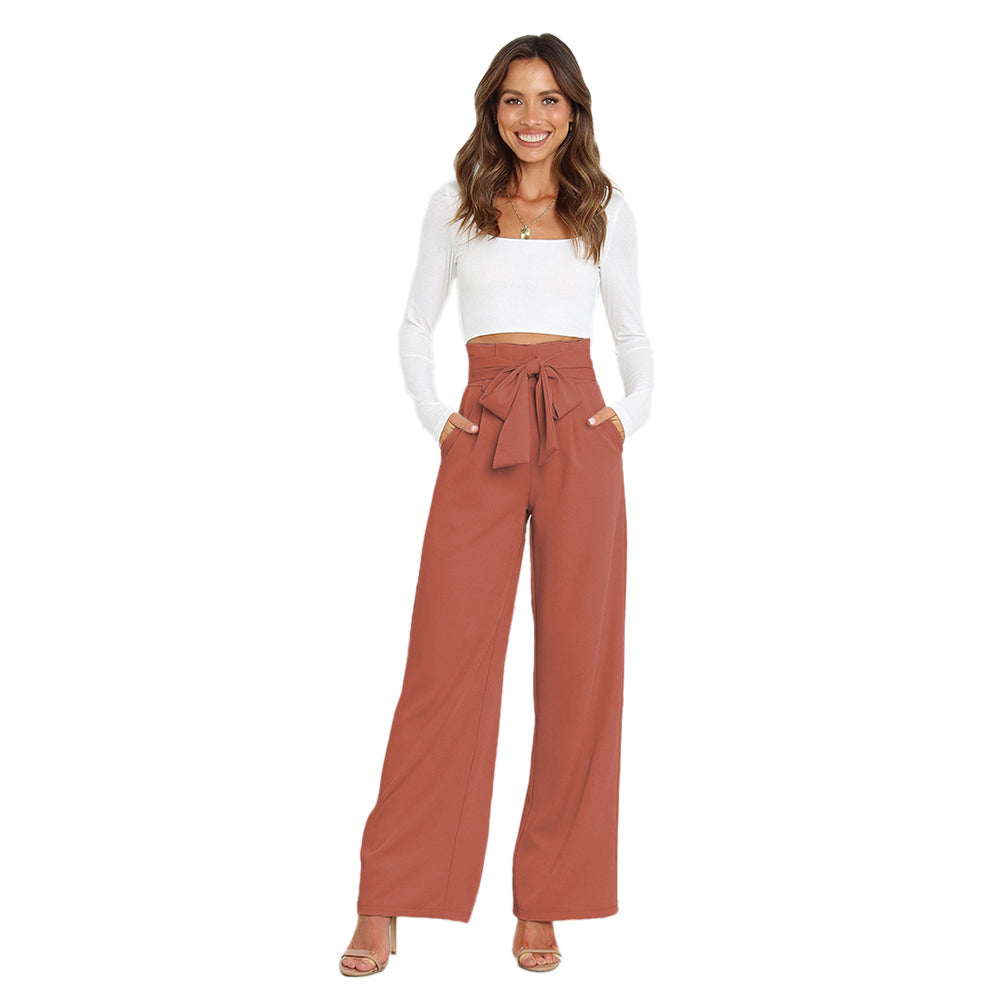 YESFASHION Casual All-match Wide-leg Trousers With Belt Pants