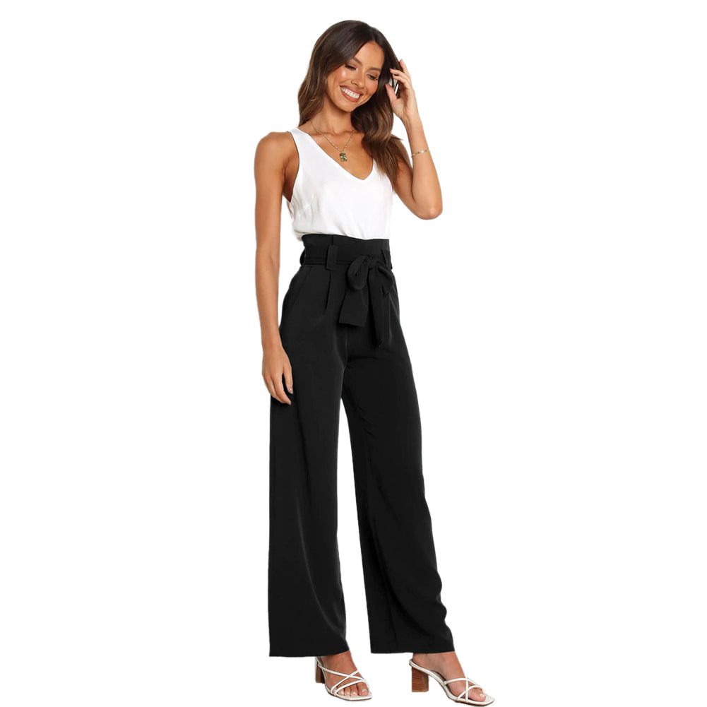 YESFASHION Casual All-match Wide-leg Trousers With Belt Pants