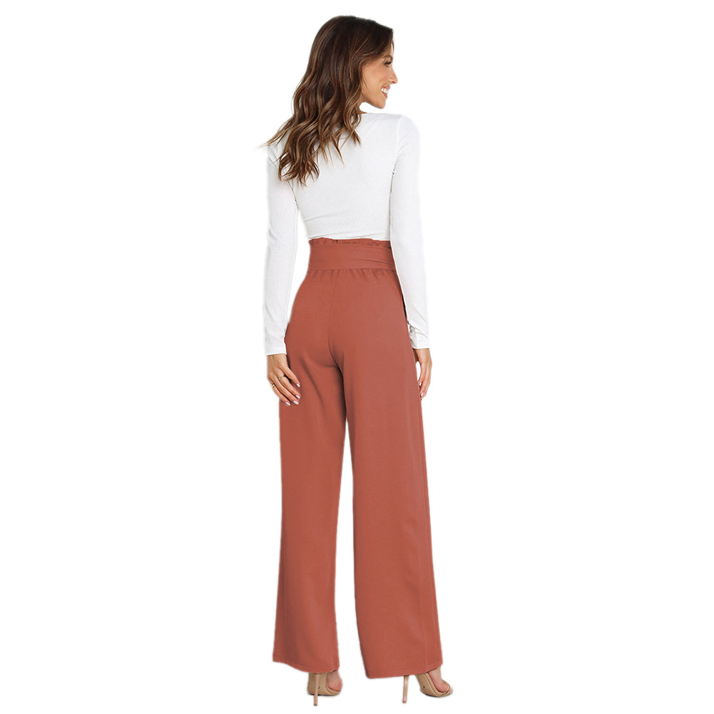YESFASHION Casual All-match Wide-leg Trousers With Belt Pants
