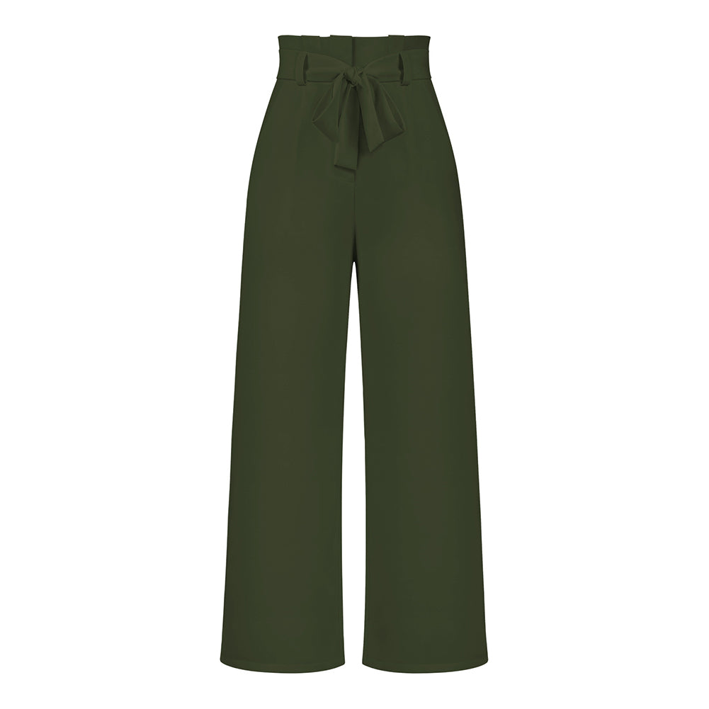 YESFASHION Casual All-match Wide-leg Trousers With Belt Pants