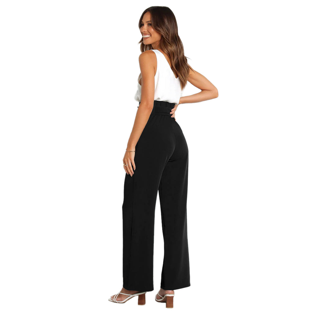 YESFASHION Casual All-match Wide-leg Trousers With Belt Pants