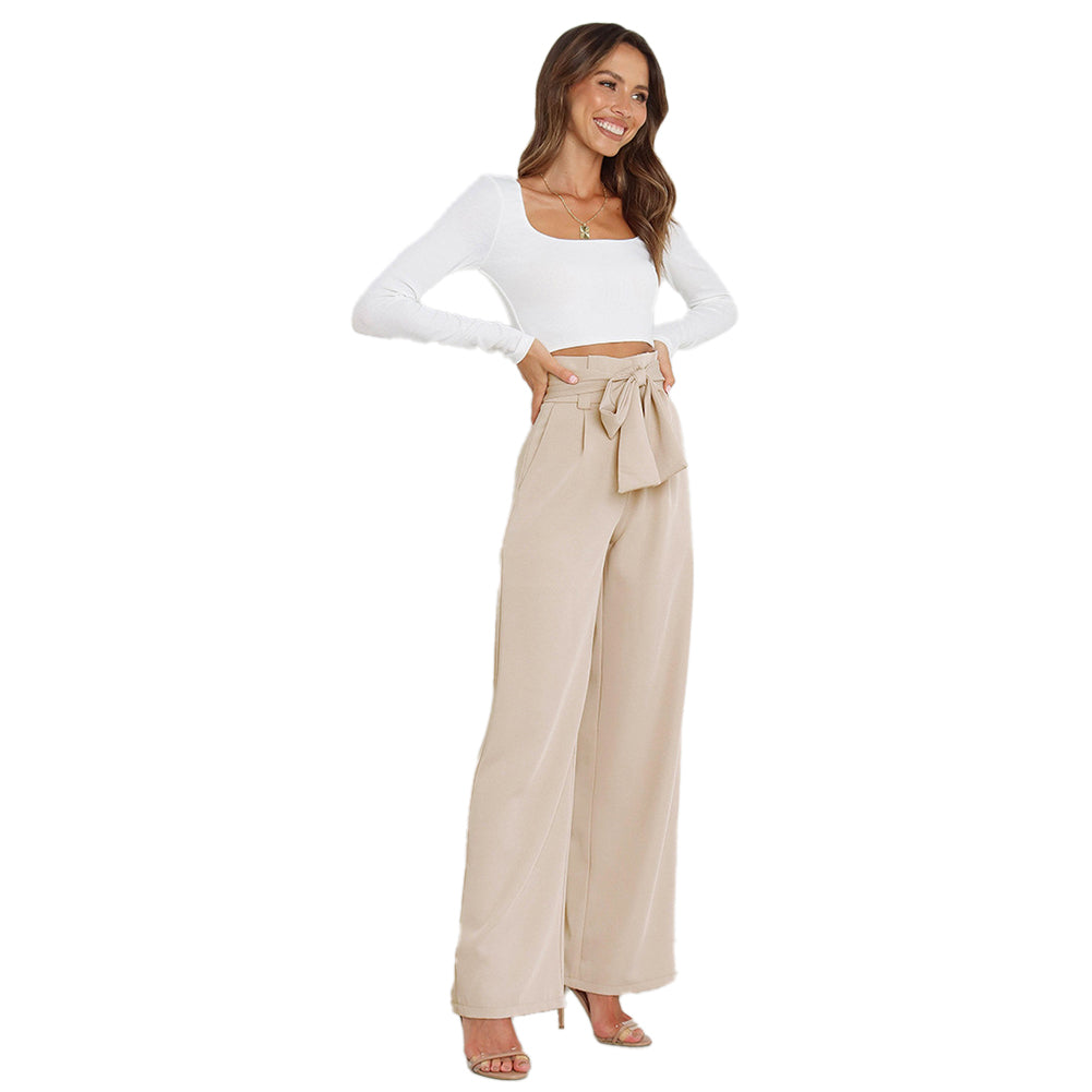 YESFASHION Casual All-match Wide-leg Trousers With Belt Pants