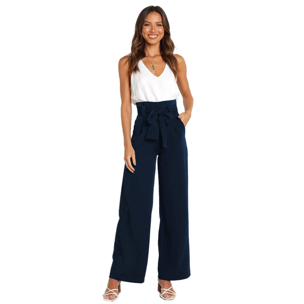 YESFASHION Casual All-match Wide-leg Trousers With Belt Pants