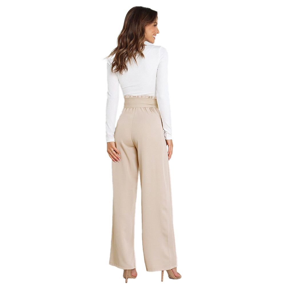 YESFASHION Casual All-match Wide-leg Trousers With Belt Pants