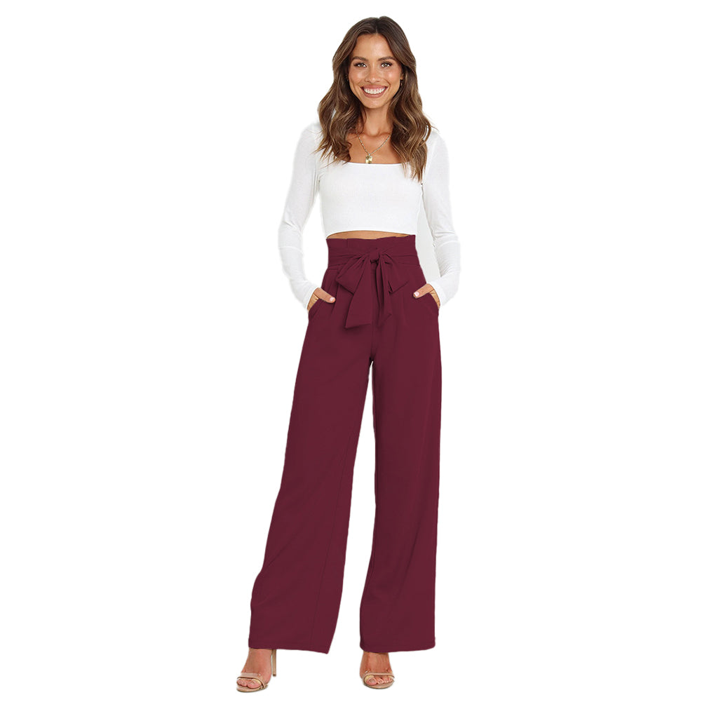 YESFASHION Casual All-match Wide-leg Trousers With Belt Pants