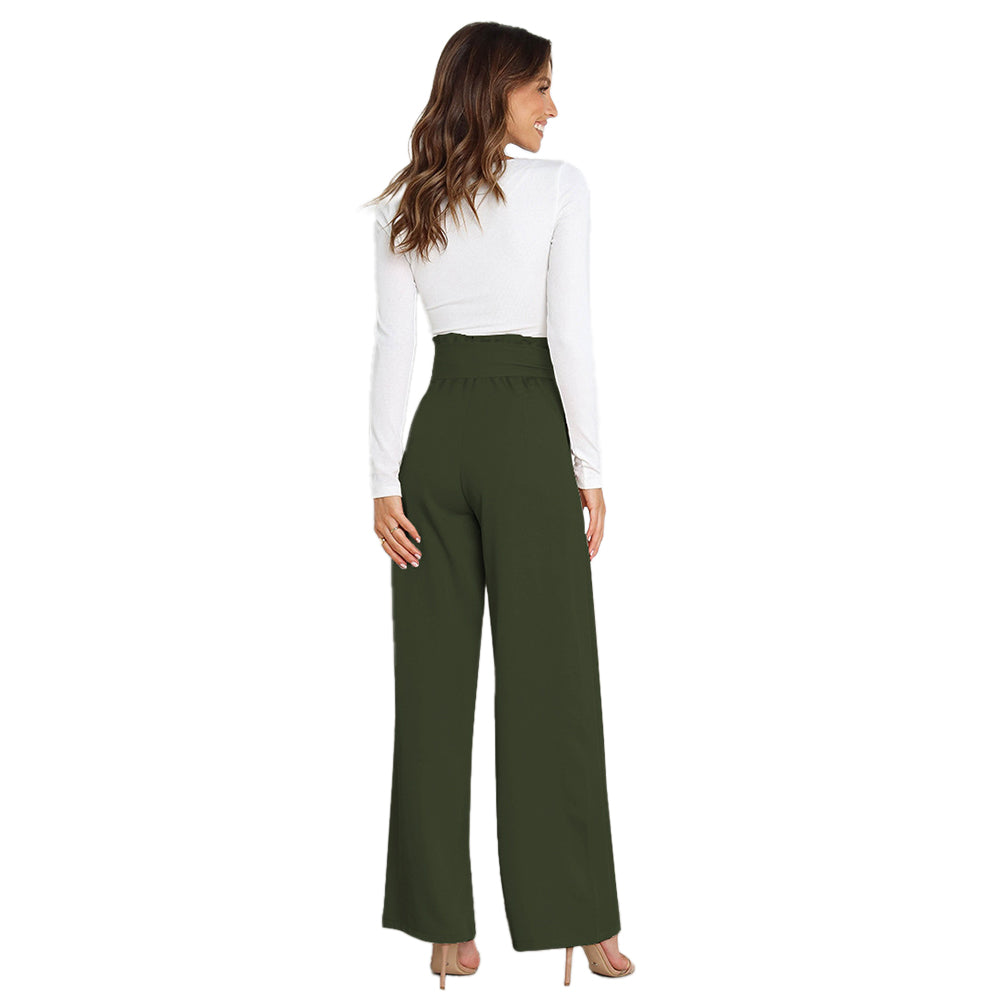 YESFASHION Casual All-match Wide-leg Trousers With Belt Pants