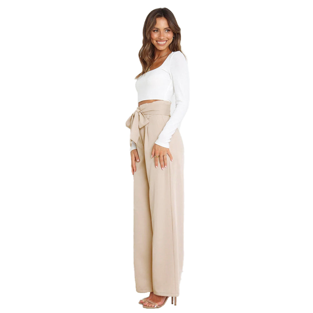 YESFASHION Casual All-match Wide-leg Trousers With Belt Pants