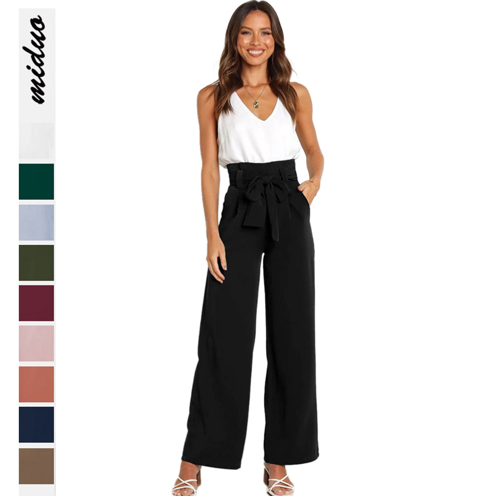 YESFASHION Casual All-match Wide-leg Trousers With Belt Pants