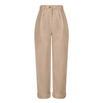 YESFASHION Women Corduroy Pocket Cropped Straight Leg Pants