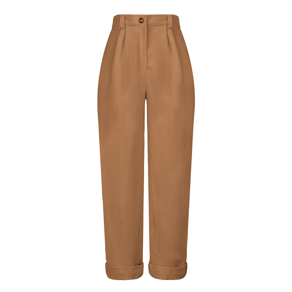 YESFASHION Women Corduroy Pocket Cropped Straight Leg Pants