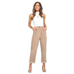 YESFASHION Women Corduroy Pocket Cropped Straight Leg Pants