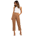 YESFASHION Women Corduroy Pocket Cropped Straight Leg Pants