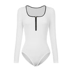 YESFASHION New Splicing Color Zipper Thread Long-sleeved Bodysuit