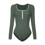YESFASHION New Splicing Color Zipper Thread Long-sleeved Bodysuit