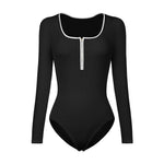 YESFASHION New Splicing Color Zipper Thread Long-sleeved Bodysuit